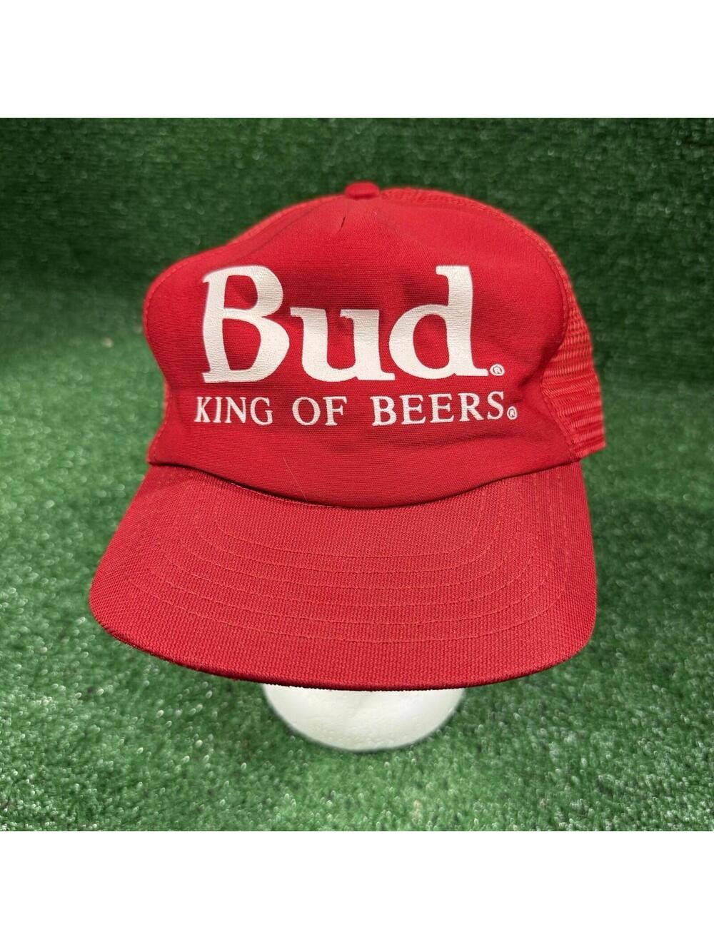 Vintage 80’s Budweiser Bud King of Beers Red Trucker Hat Mesh Snapback USA Made